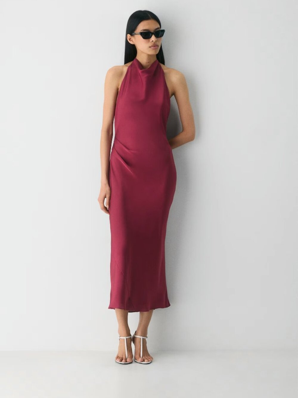 NWT Aritzia Wilfred Audience Satin Maxi Halter Dress Women's Small Burgundy